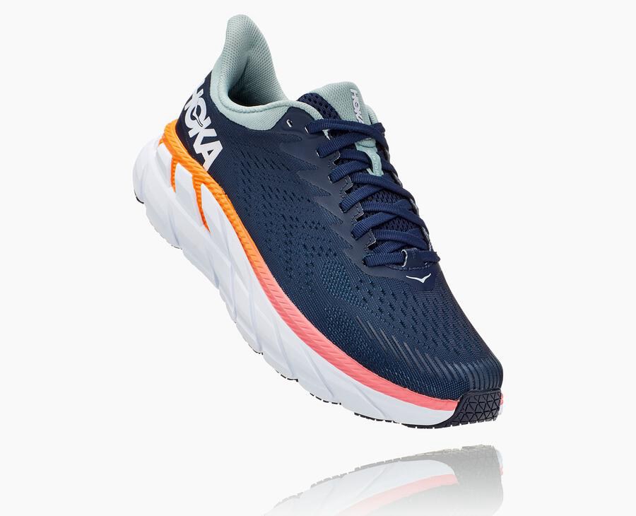 Hoka Womens Running Shoes NZ - Hoka Clifton 7 Navy/White (BJM903741)